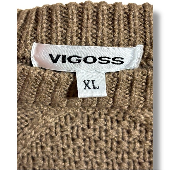 Vigoss Brown Cable Knit Front Tie Long Sleeve Cropped Crew Neck Sweater - Picture 13 of 16